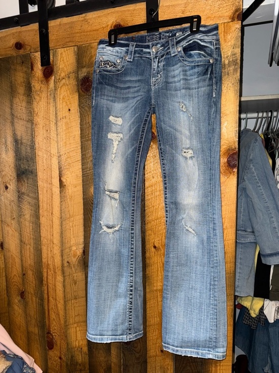 Miss Me Denim - Miss Me Light Blue Distressed Boot Cut Jeans with Embellished Pocket